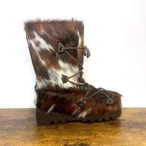 Nakiuk Mens 10 Cowhide Fur Snow Boots Brown White Shearling Lined Made in Canada